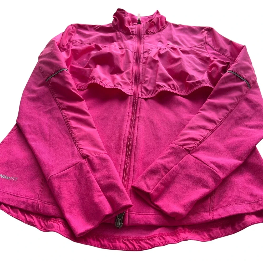 Nike FIT DRY Women's Lg Pink Running Jacket Lightweight Full Zip Athletic Vented